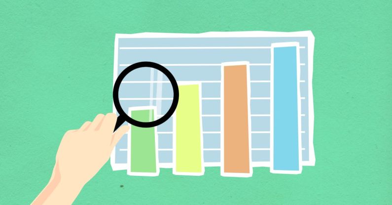 Seo Tools - Cutout paper illustration of human hand with magnifier and chart